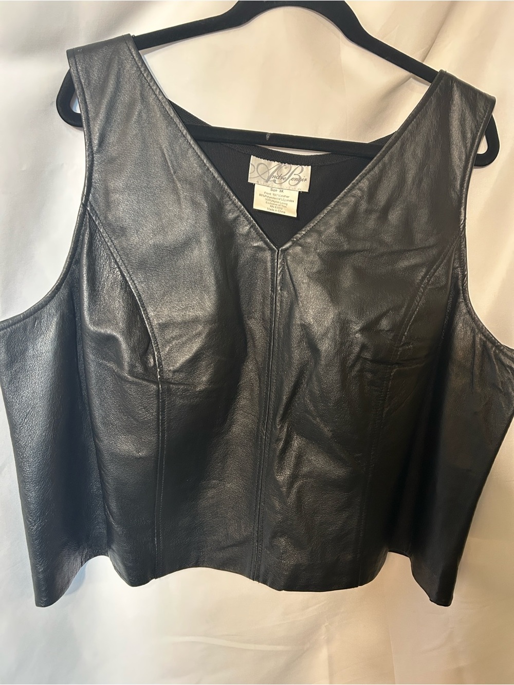 Vintage Soft Leather front V-Neck with back stretch Vest. Y2K era- Black
